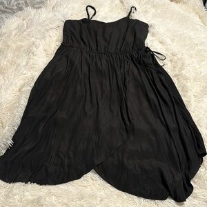 GAP Black Faux Wrap Slinky Midi Dress Balletcore Size 8